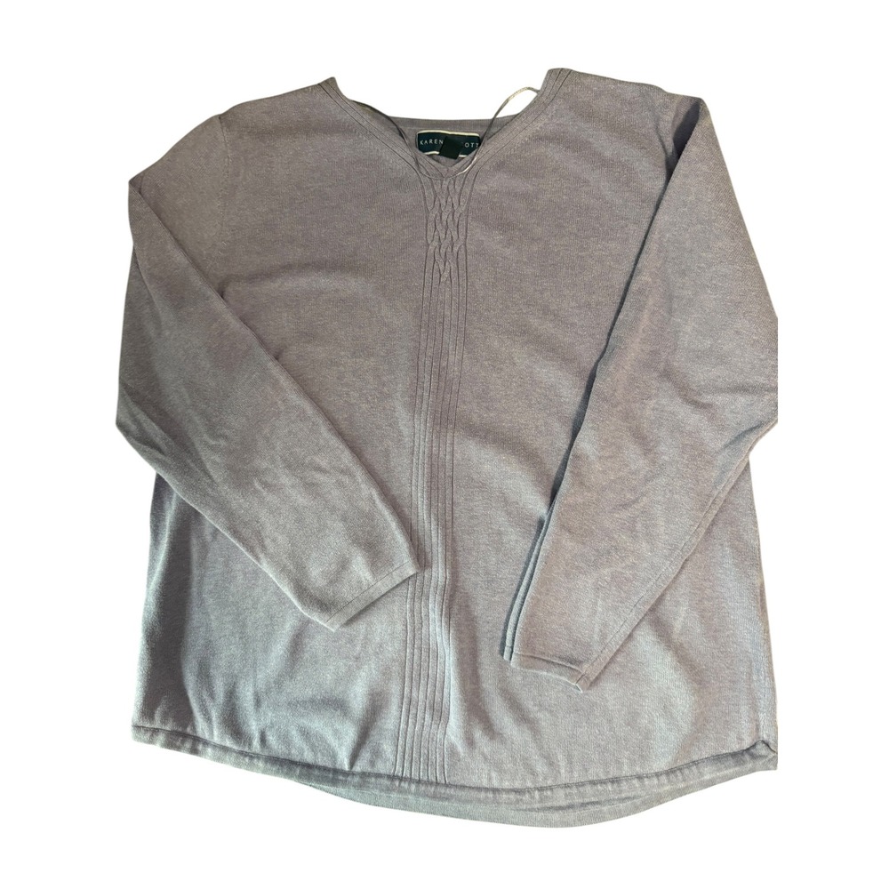 Karen Scott Womens Lavender Purple V-Neck Cable Knit Detail Sweater Size L